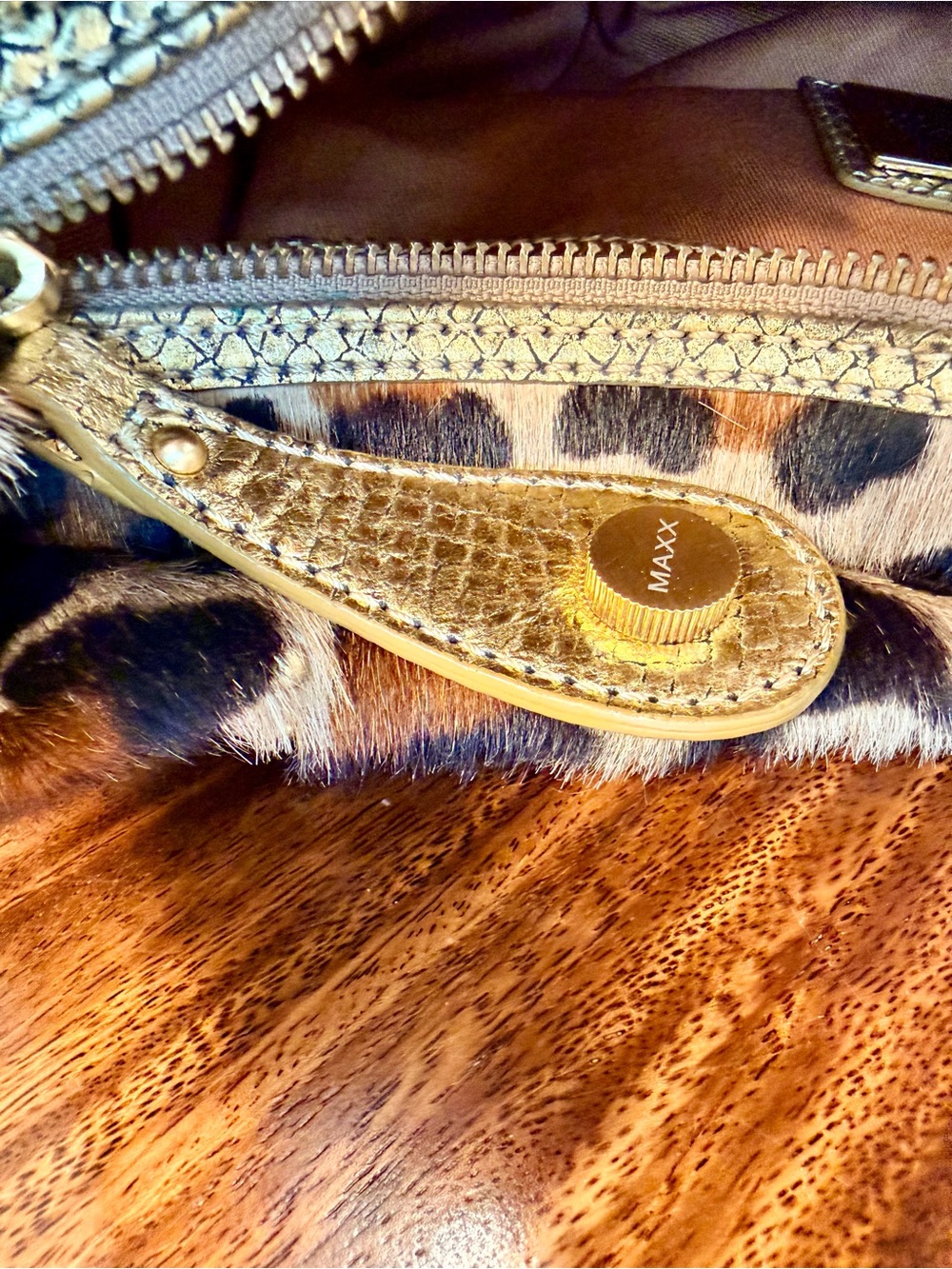 Maxx New York Genuine Calfhair Leopard Print HoboBag Gold Leather Handle NWT Y2K - Picture 12 of 17